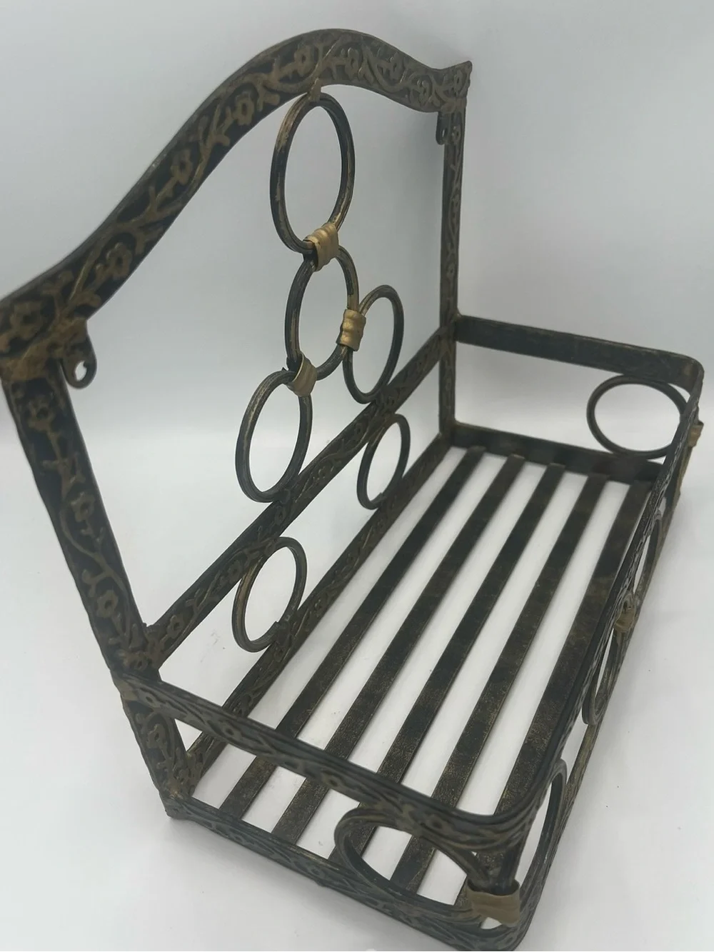 Ornate Floral Design Metal Wall Shelf 11”L x 10”H x 5”W